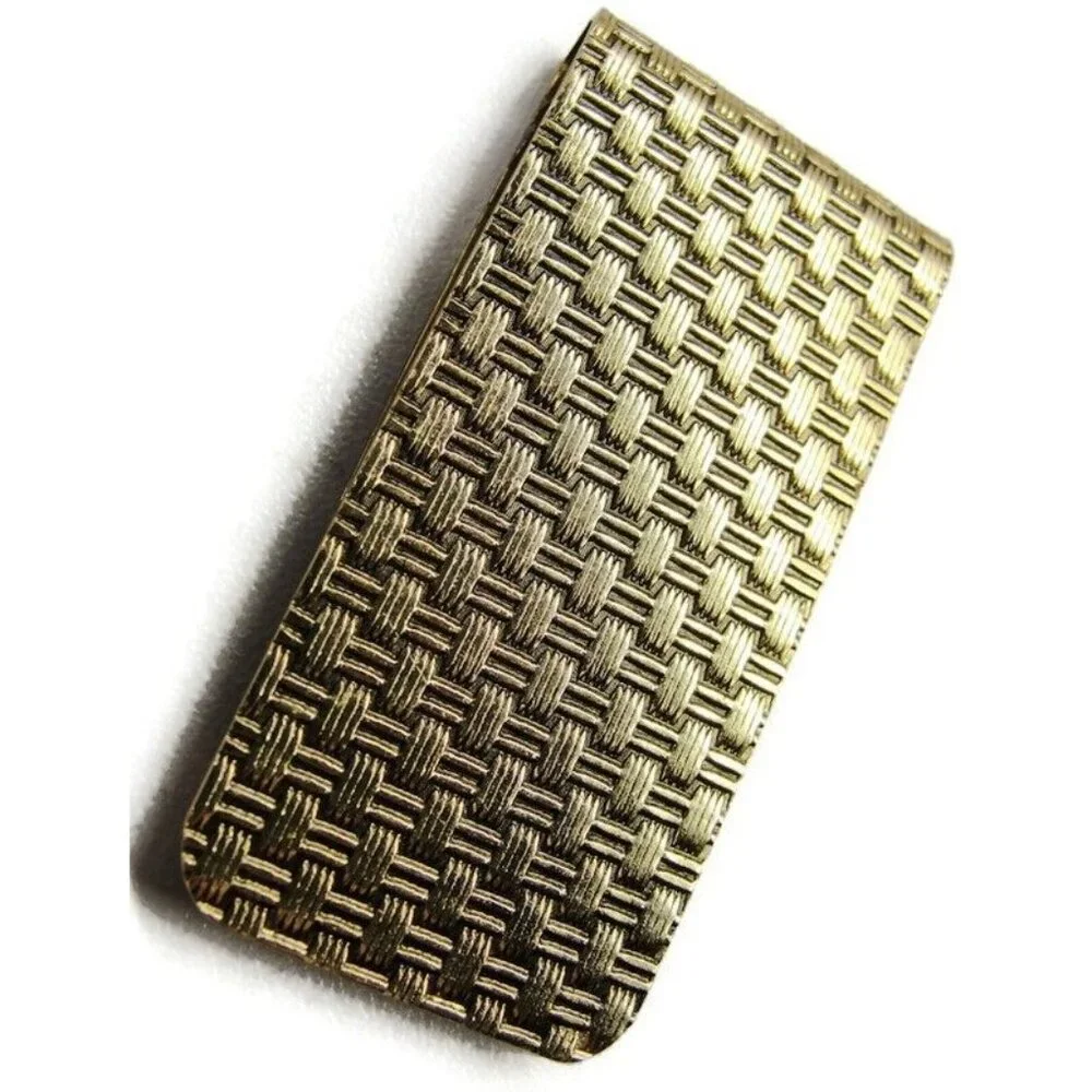 Gold Tone Weave Pattern Money Clip Stainless Steel Wallet Credit Card Cash ID
